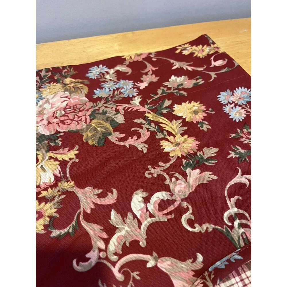 American Living by Ralph Lauren Burgundy Floral Plaid Scalloped Valance 79